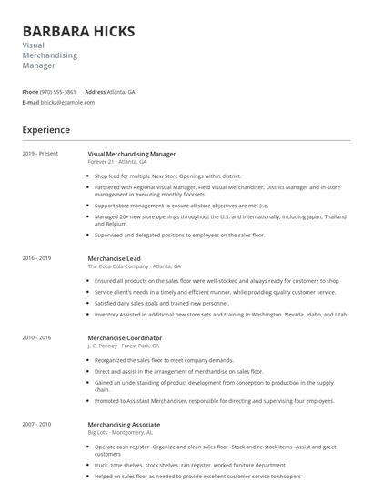 Visual Merchandising Manager Resume
