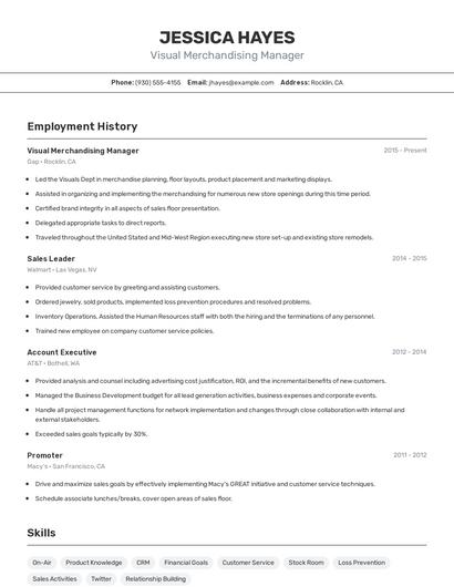 Visual Merchandising Manager Resume