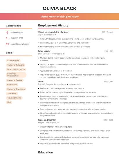 Visual Merchandising Manager Resume