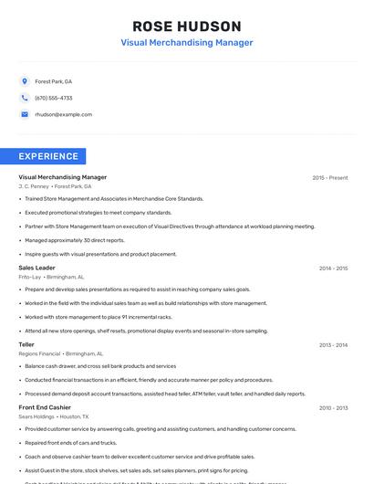 Visual Merchandising Manager Resume
