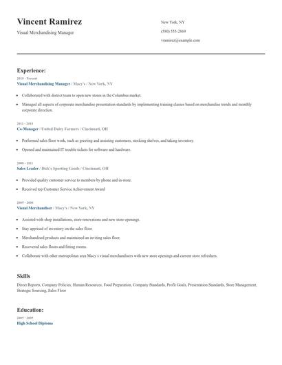 Visual Merchandising Manager Resume