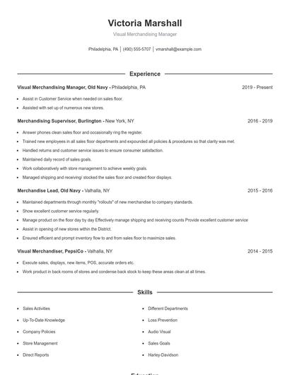 Visual Merchandising Manager Resume