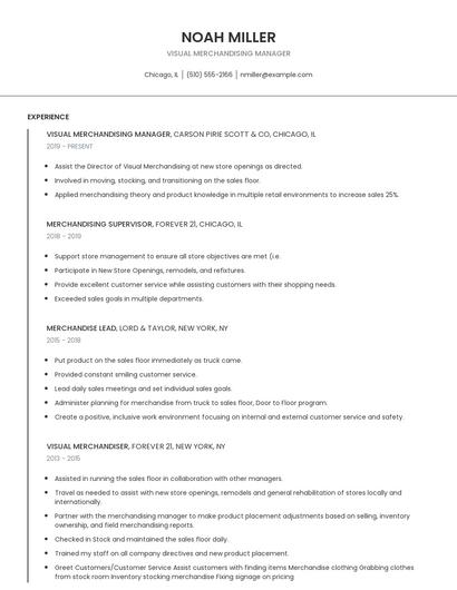 Visual Merchandising Manager Resume