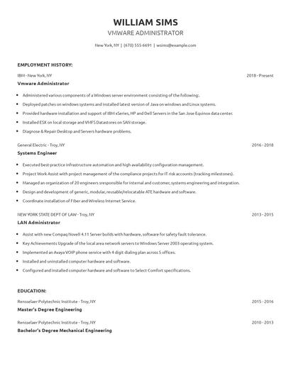Vmware Administrator Resume