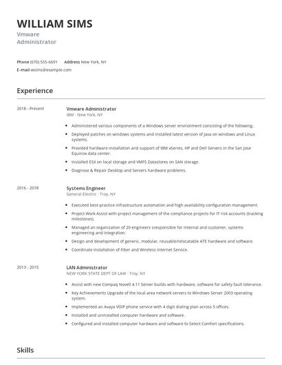 Vmware Administrator Resume