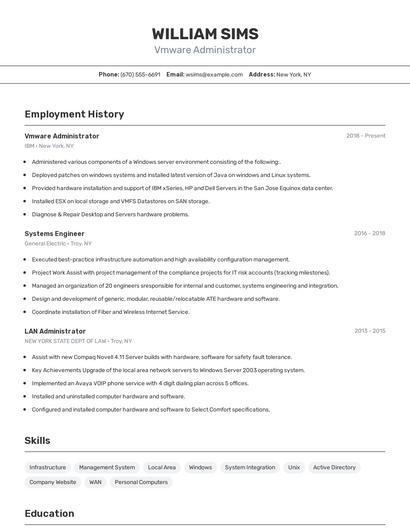 Vmware Administrator Resume