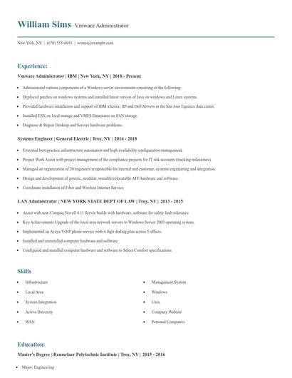 Vmware Administrator Resume