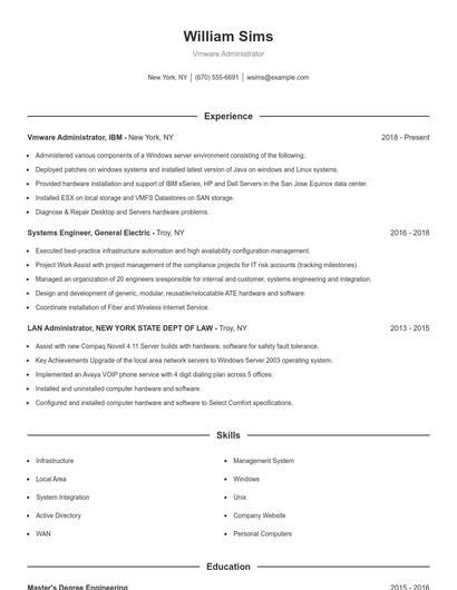 Vmware Administrator Resume