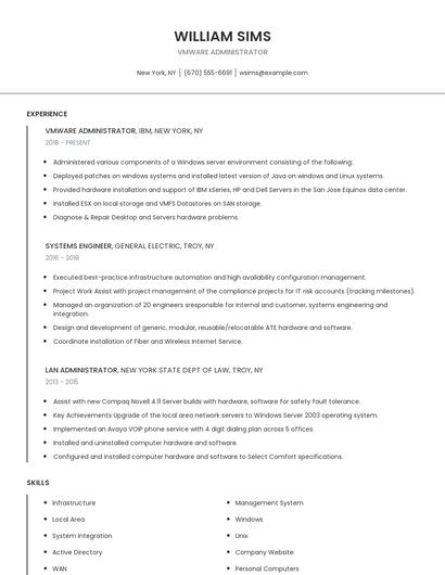 Vmware Administrator Resume