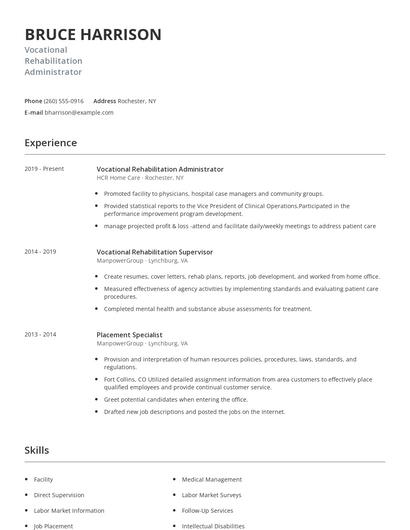 Vocational Rehabilitation Administrator Resume
