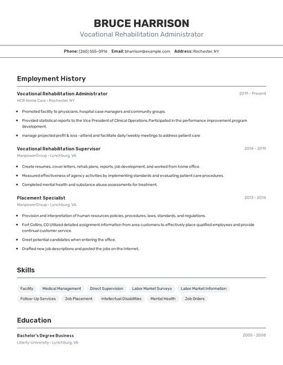 Vocational Rehabilitation Administrator Resume