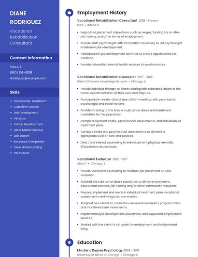 Vocational Rehabilitation Consultant Resume