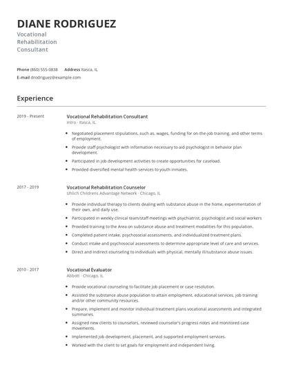 Vocational Rehabilitation Consultant Resume