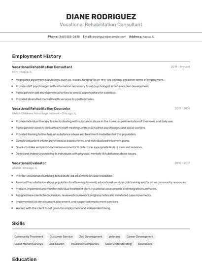 Vocational Rehabilitation Consultant Resume