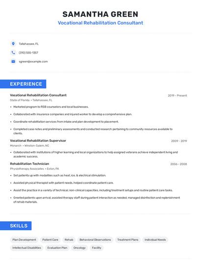 Vocational Rehabilitation Consultant Resume