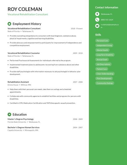 Vocational Rehabilitation Consultant Resume