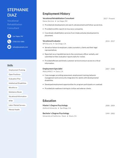 Vocational Rehabilitation Consultant Resume