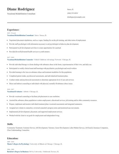 Vocational Rehabilitation Consultant Resume