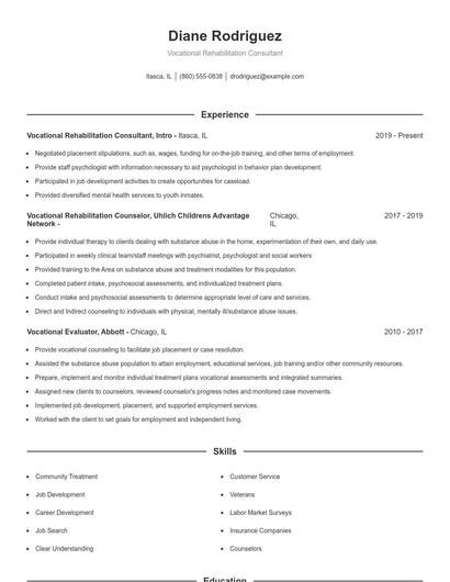 Vocational Rehabilitation Consultant Resume