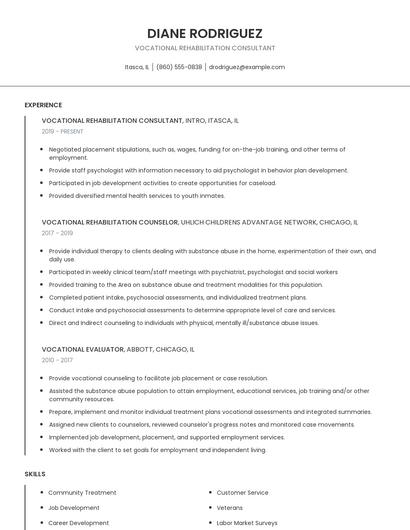 Vocational Rehabilitation Consultant Resume