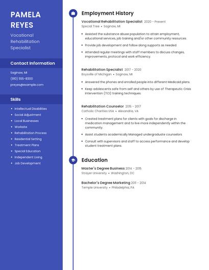 Vocational Rehabilitation Specialist Resume
