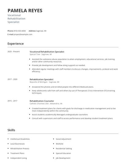 Vocational Rehabilitation Specialist Resume