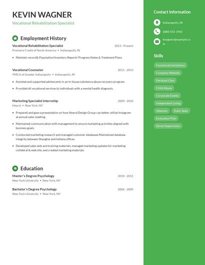 Vocational Rehabilitation Specialist Resume