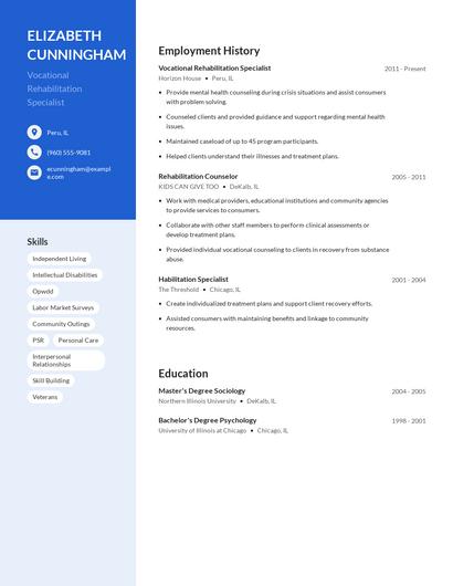 Vocational Rehabilitation Specialist Resume