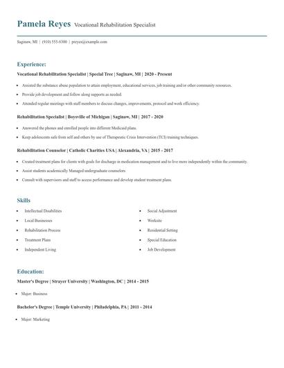Vocational Rehabilitation Specialist Resume