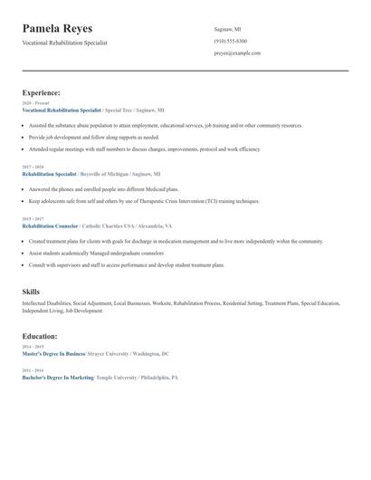 Vocational Rehabilitation Specialist Resume