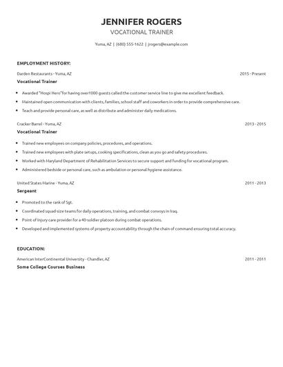 Vocational Trainer Resume