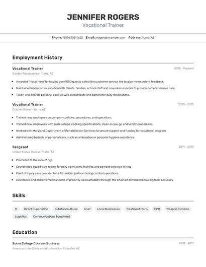 Vocational Trainer Resume