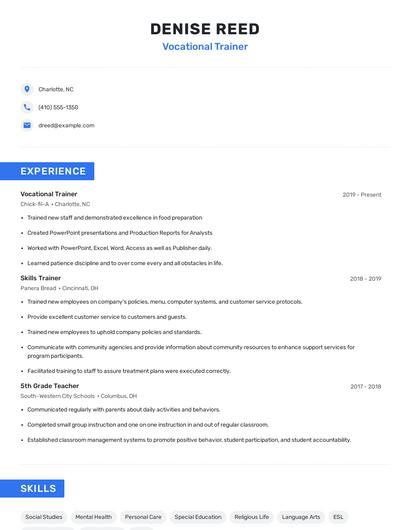 Vocational Trainer Resume