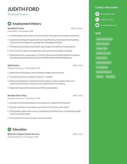 Vocational Trainer Resume