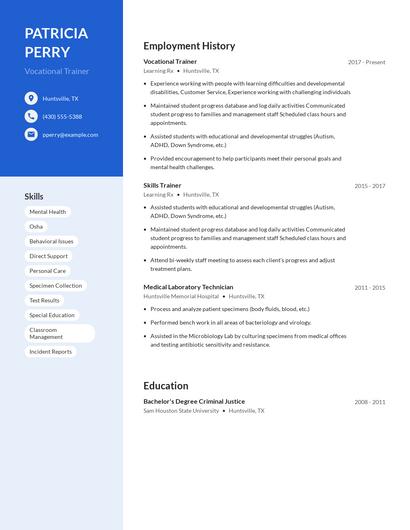 Vocational Trainer Resume