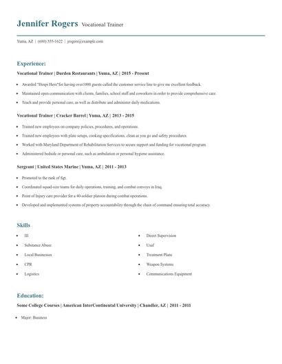 Vocational Trainer Resume