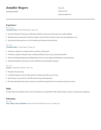 Vocational Trainer Resume