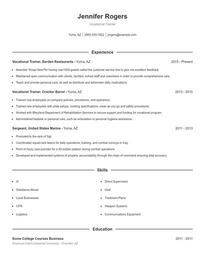 Vocational Trainer Resume
