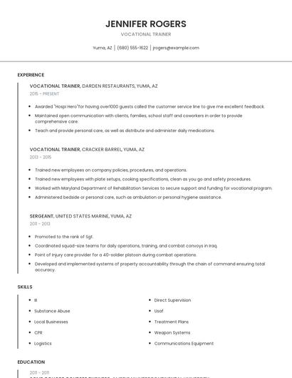 Vocational Trainer Resume