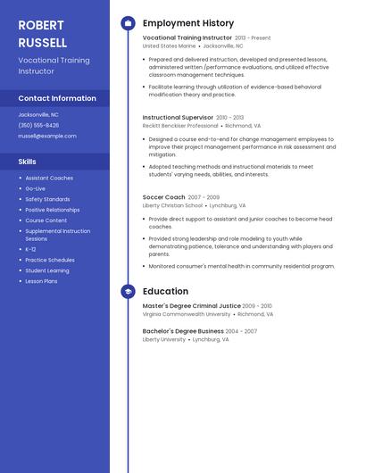 Vocational Training Instructor Resume