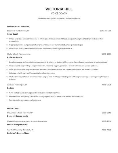 Voice Coach Resume