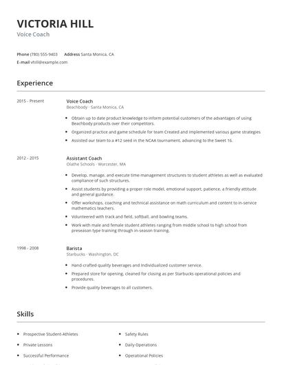 Voice Coach Resume