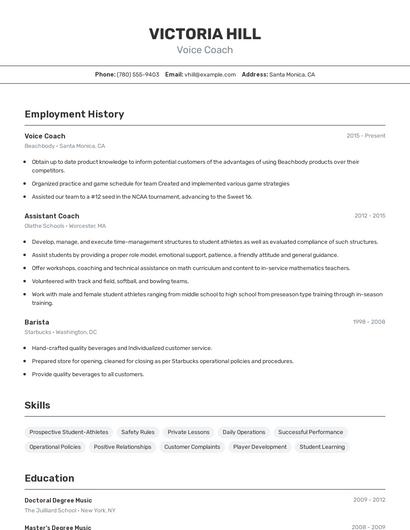 Voice Coach Resume