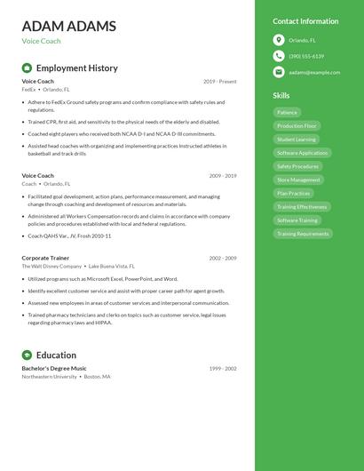 Voice Coach Resume