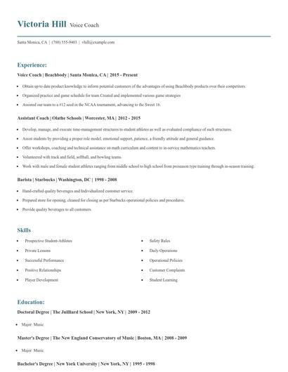 Voice Coach Resume