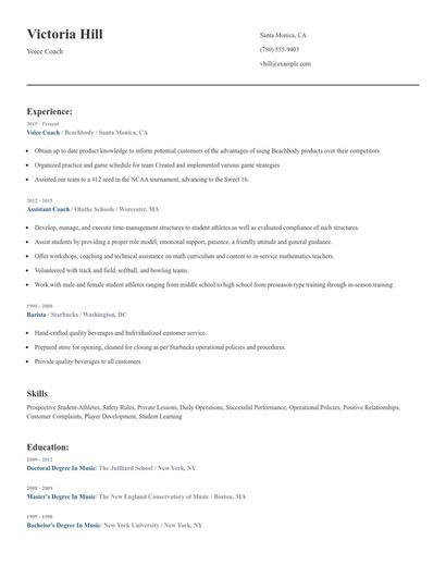 Voice Coach Resume