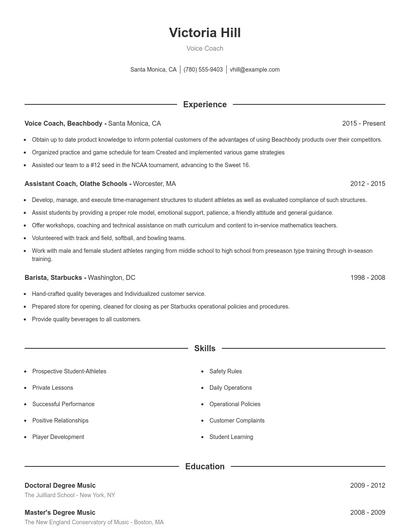 Voice Coach Resume