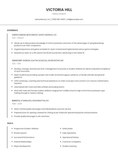Voice Coach Resume