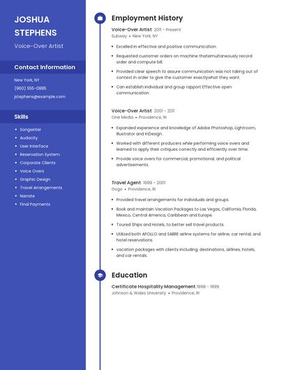 Voice-Over Artist Resume