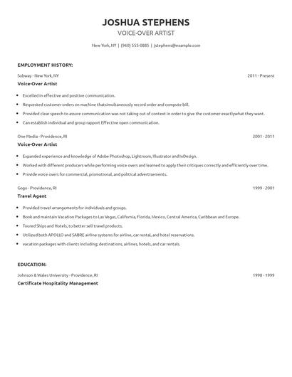 Voice-Over Artist Resume